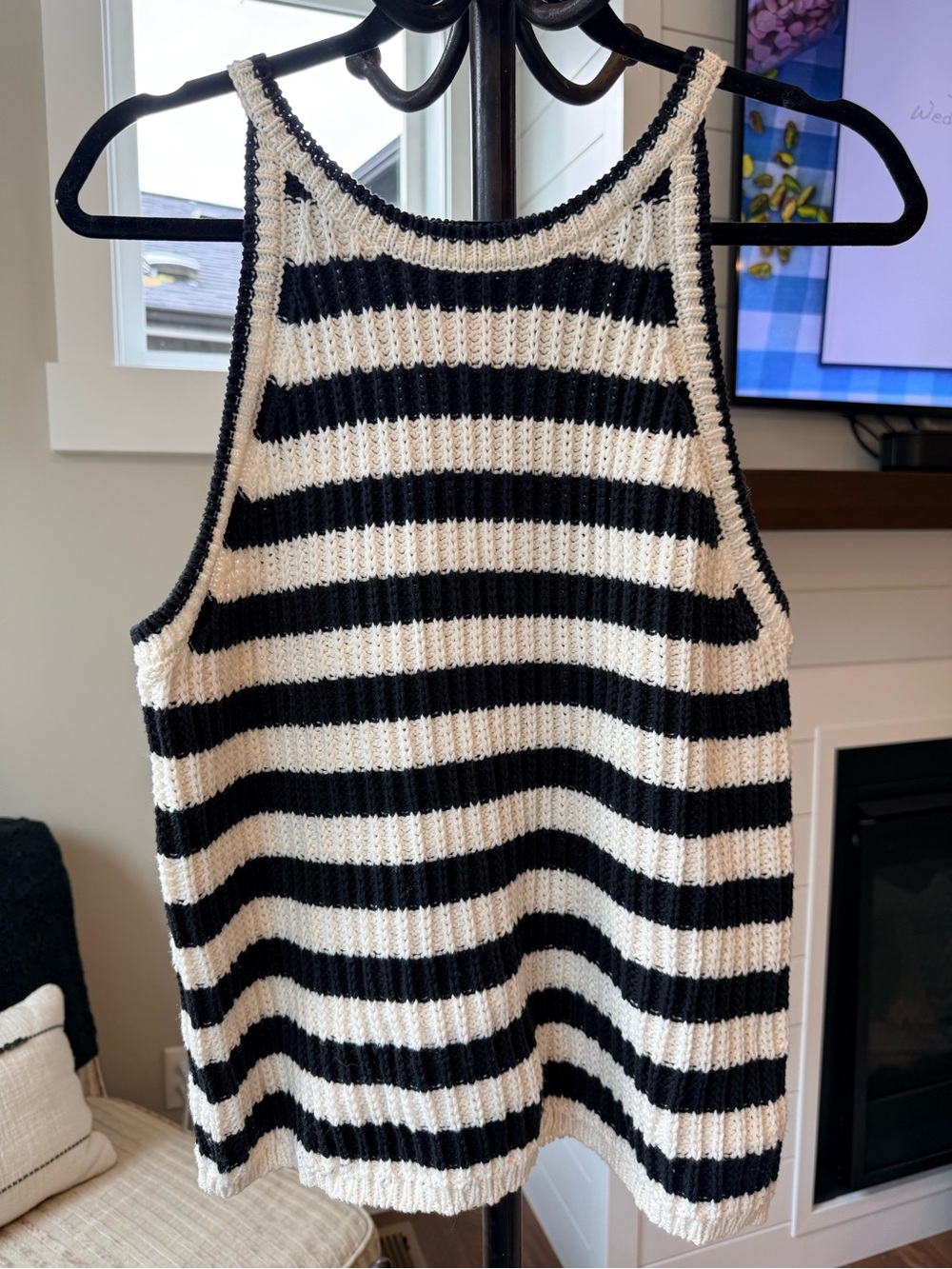 a new day Striped Knit Tank Sweater - Black & Cream